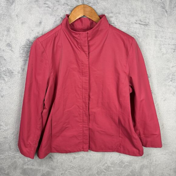 Eileen Fisher Womens Zip Up Jacket Pink Windbreaker Lightweight Classic Preppy L - Picture 1 of 8